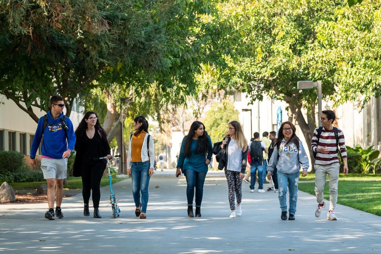 International students walking around campus