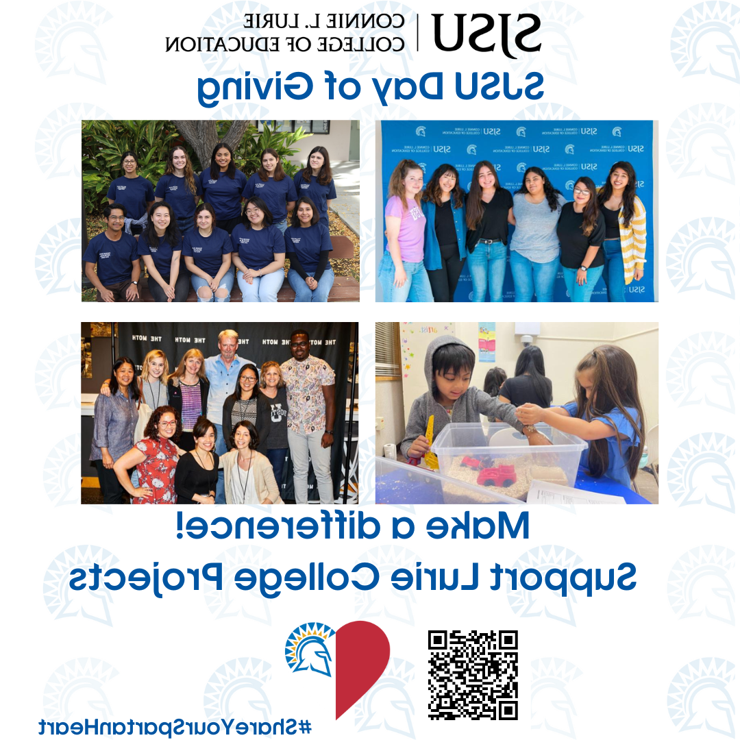 Day of giving flyer with four project group photos and QR code to donate